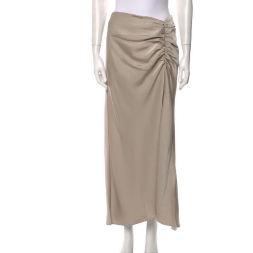 Jason Wu Satin Ruched Asymmetric Midi Skirt Champagne Neutral-Medium